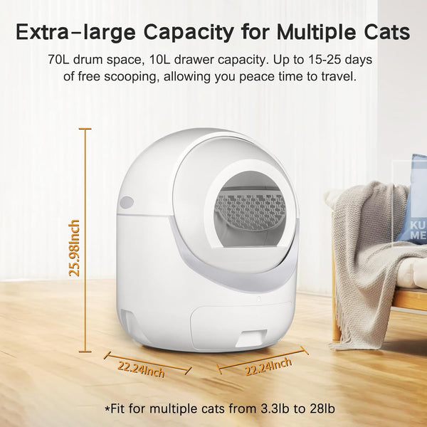 Self Cleaning Cat Litter Box, Automatic Cat Litter Box with APP Control Odor Removal Safety Protection for Multiple Cats, with Garbage Bags4