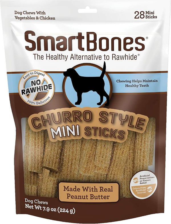 Smartbones Churro-Style Mini Sticks 28 Count, Made with Real Peanut Butter, Rawhide-Free Chews for Dogs, 7.90 Ounce (Pack of 1)1