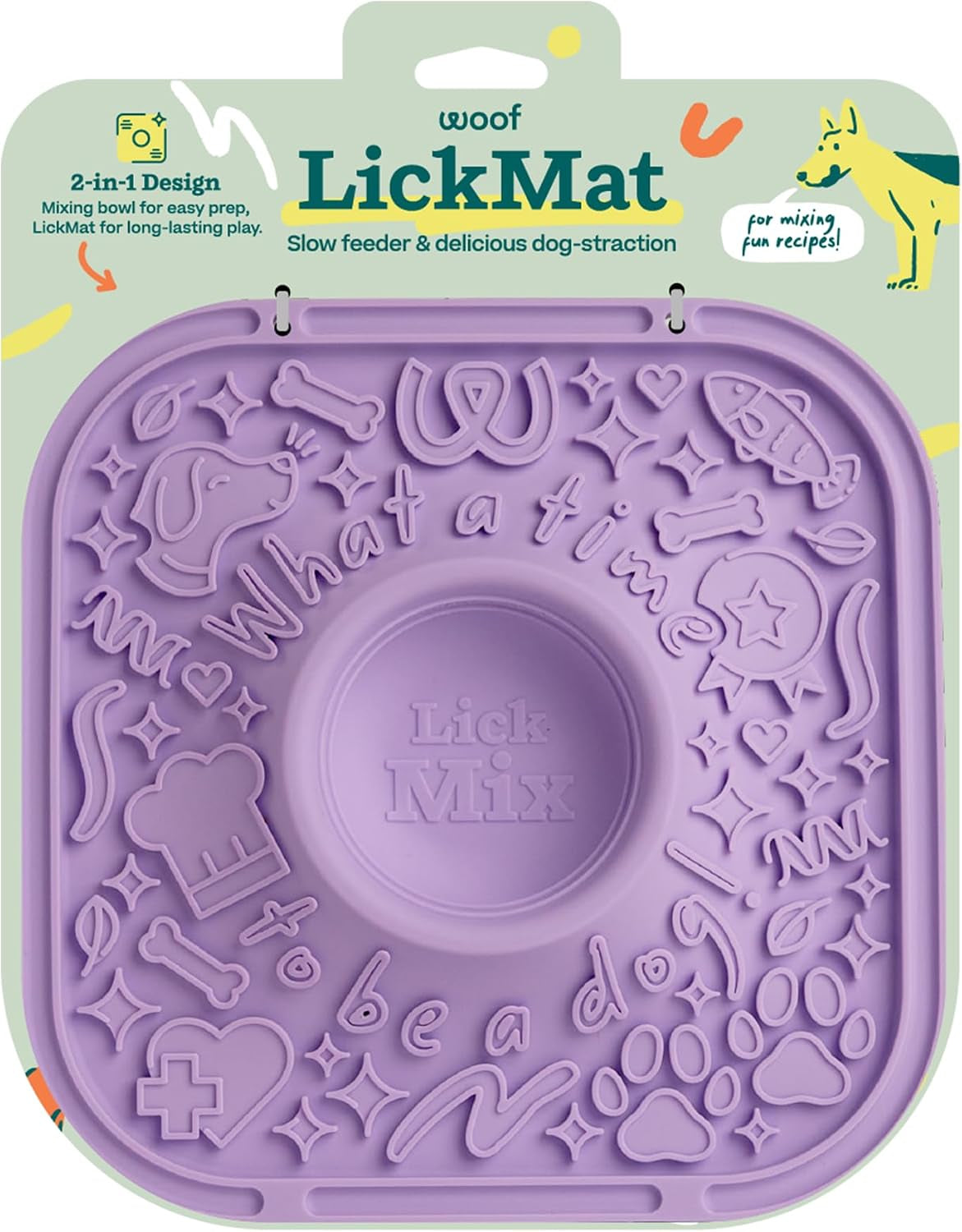 woof-lickmat-slow-feeder-mat-for-dogs-green-built-in-mixing-bowl-bpa-free-silicone-non-slip-suction-cups-dishwasher-safe-easy-to-clean