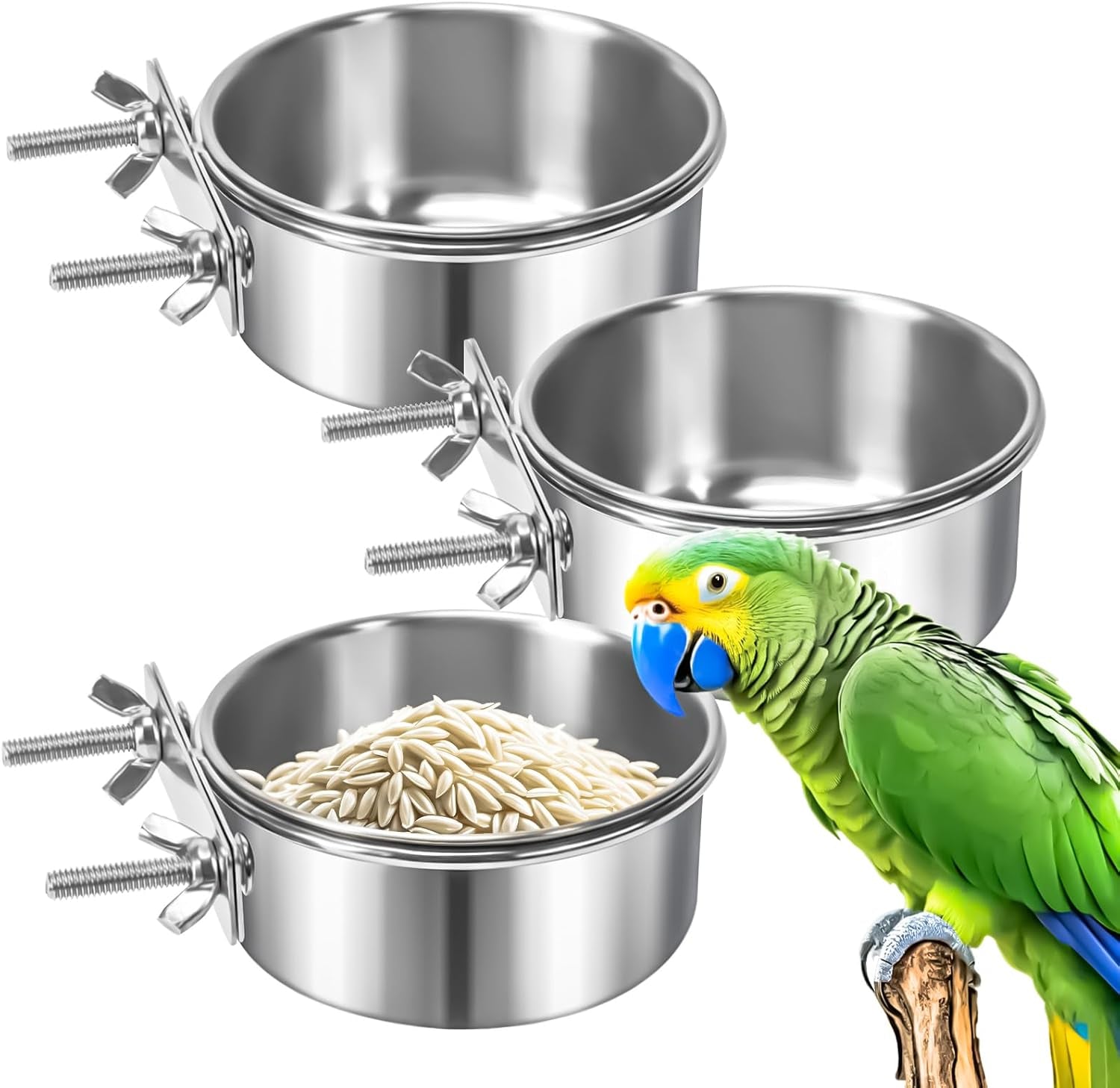 3-pack-bird-feeding-bowls-cups-parrot-food-water-dishes-stainless-steel-bird-bowl-cup-dish-with-clamp-birdcage-feeder-pet-cage-bowls-for-cockatiel-budgie-conure-macaw-parakeet-small-animal