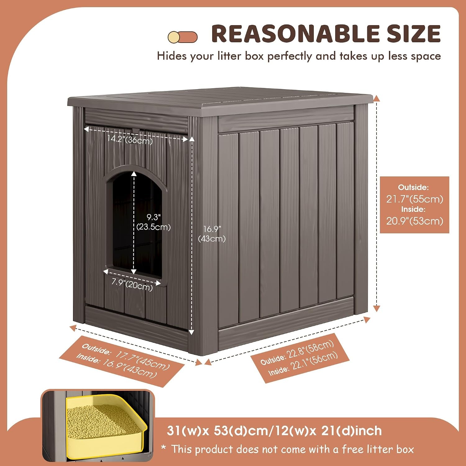 kamaboko-cat-litter-box-enclosure-waterproof-plastic-hidden-litter-box-furniture-with-openable-door-multi-functional-cat-furniture-for-living-room-bedroom-gray