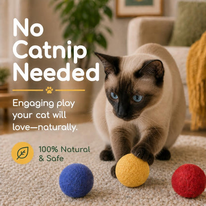Wool Cat Balls - Safe Silent Felt Ball Toys - Fun Colorful Soft Quiet Wool Kitty Toys - Unique for Cat Lovers - 6 PCS Hand Made in Nepal2