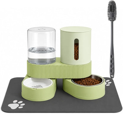 Gravity Cat Feeder 2 Pack Automatic Food Feeder and Water Dispenser Set Detachable Pet Bowl with Silicone Mat for Cats Small Medium Dogs, Large Capacity(Grey)10