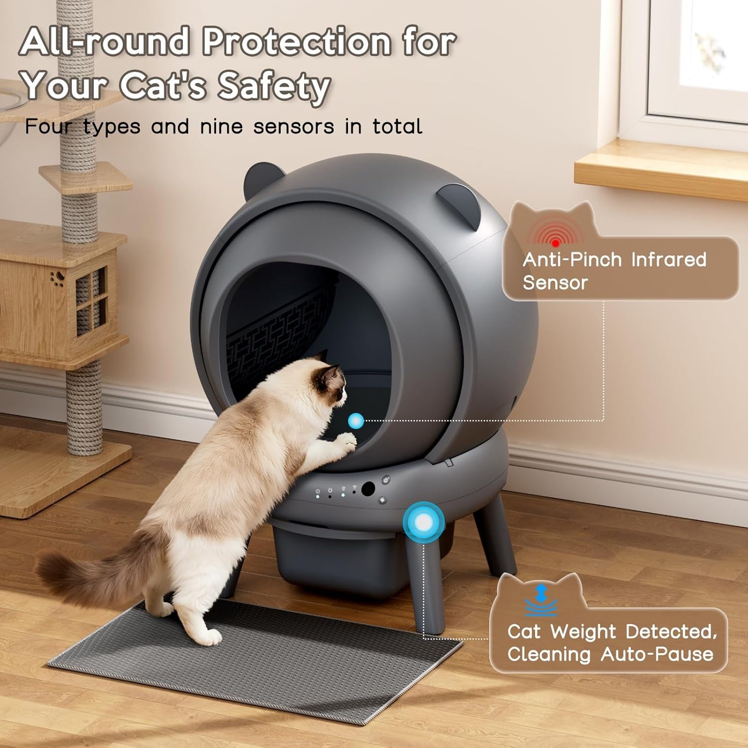 automatic-litter-box-self-cleaning-litter-box-with-app-control-large-capacity-for-multiple-cats-noise-odor-control-dual-safety-sensors-easy-maintenance-with-2-roll-garbage-bags-gray