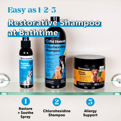 Pet Honesty Chlorhexidine Cat & Dog Seasonal Itch Relief Shampoo, for Allergies, Itching, Skin and Coat Supplement, Helps Shedding, Hot Spots, Deodorizing Dog Shampoo & Grooming Supplies,16Oz5