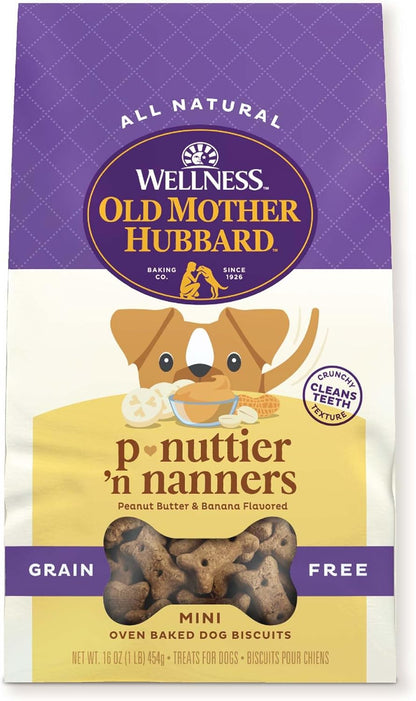 Wellness Old Mother Hubbard Classic Grain Free P-Nuttier'N Nanners Dog Biscuits, Natural Training Treats, Peanut Butter and Banana Flavor, Mini Size. 16 Oz Bag1