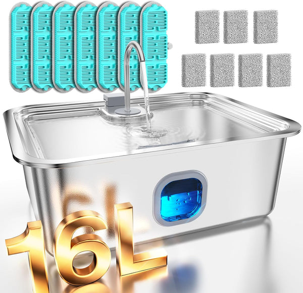 4.2Gal Dog Water Fountain for Large Dogs, 16L Stainless Steel Large Dog Fountain Water Bowl with Deeper & Wider Drinking Tray, Automatic Pet Water Dispenser with Visible Window for Multi-Pets Families12