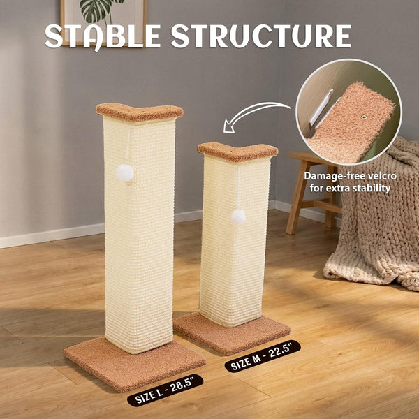 PETKARAY Couch Corner Cat Scratcher, 28.5" Sisal Scratching Post for Cats | Corner Wall Scratch Pad for Furniture Protection, Large Vertical Cat Scratching Post with Plush Base5
