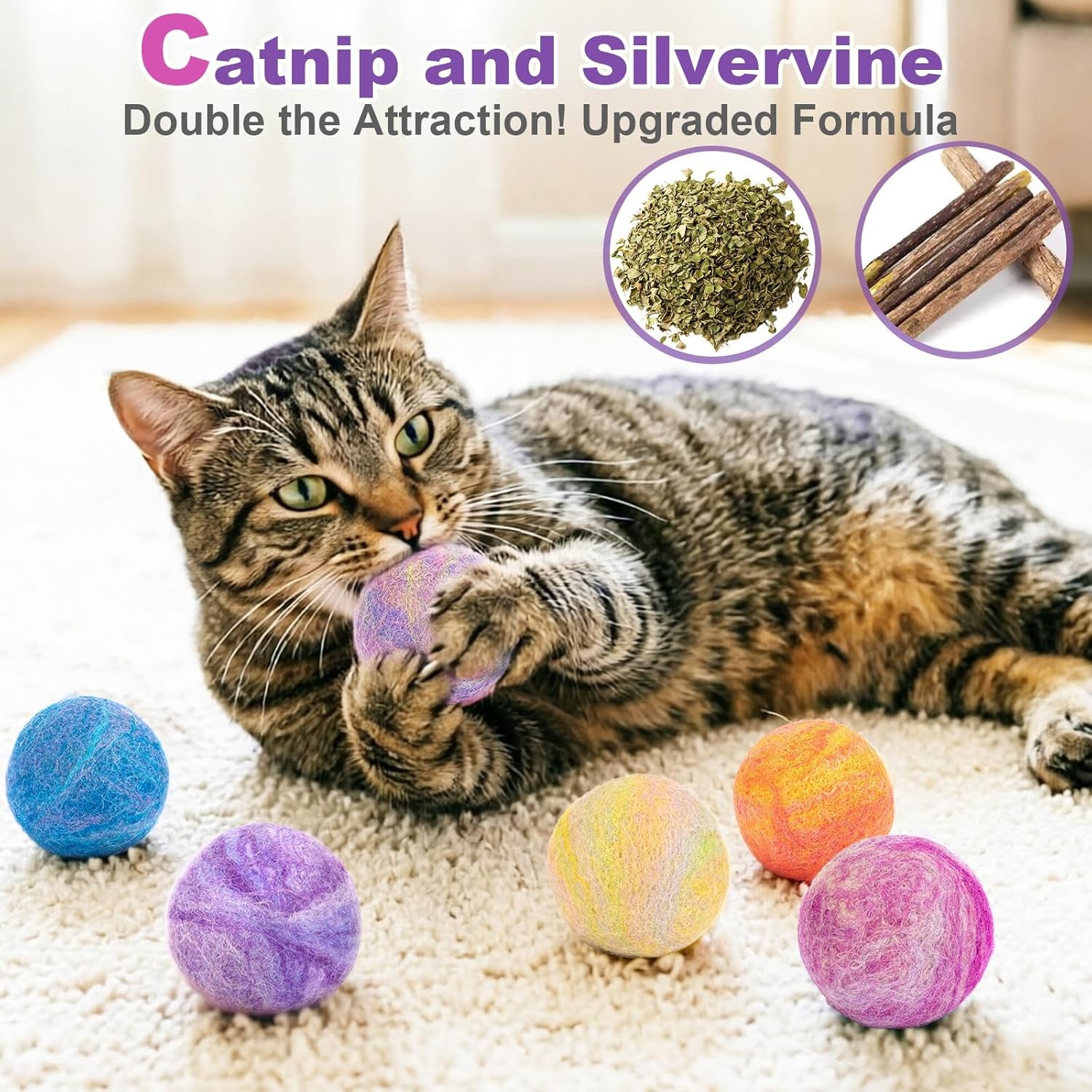retro-shaw-catnip-balls-with-bell-inside-6-pcs-interactive-catnip-silvervine-cat-toys-durable-wool-balls-for-indoor-cats-kitten-teething-toys-natural-catnip-toys-for-bored-cats