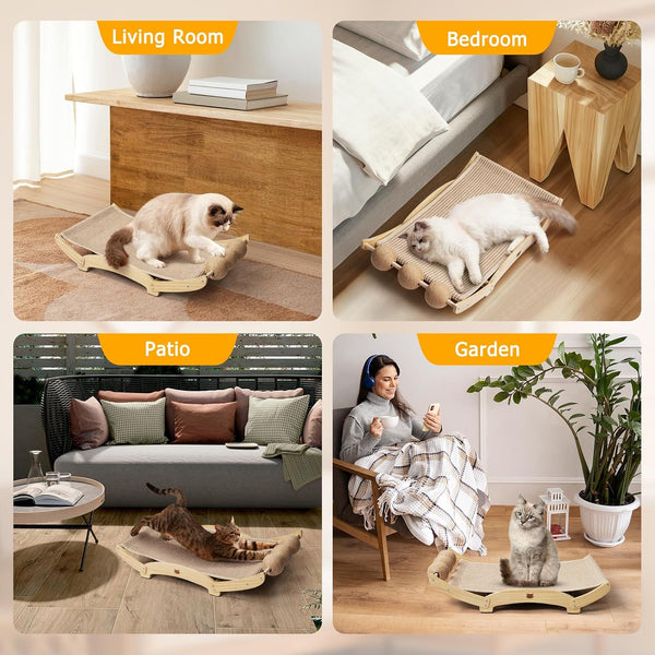 3 in 1 Sisal Cat Scratcher Bed, Solid Pine Cat Scratcher with Balls,Natural | Extra Large Cat Scratching Post with Hammock, Cat Scratcher for Scratch & Play & Rest, Cat Furniture for Indoor Cats, Kitten7