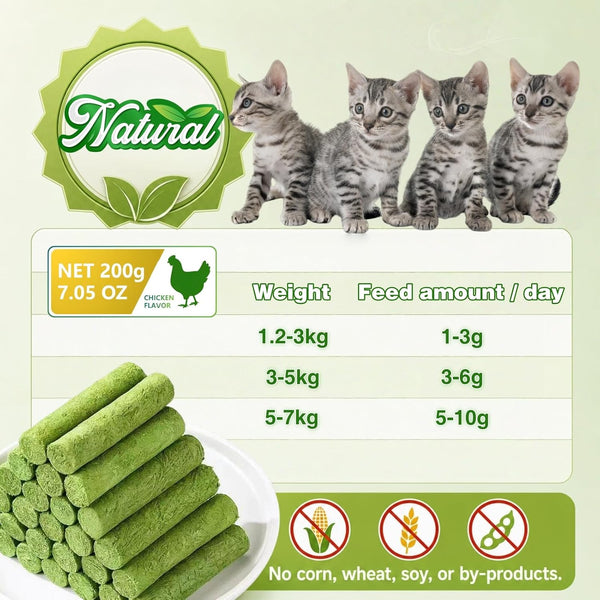 Cat Grass Treats, 7.05 Oz Natural Freeze Dried Cat Grass Teething Stick. | Grain-Free Edible Cat Chew Cat Grass Snack for Indoor Cats, Delectables Lickable Cat Treats.(200G)7