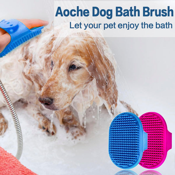 Dog Bath Brush Pet Bath Comb Brush Soothing Massage Rubber Comb 2Pcs with Adjustable Ring Handle for Long Short Haired Dogs and Cats (Blue+Rose)6