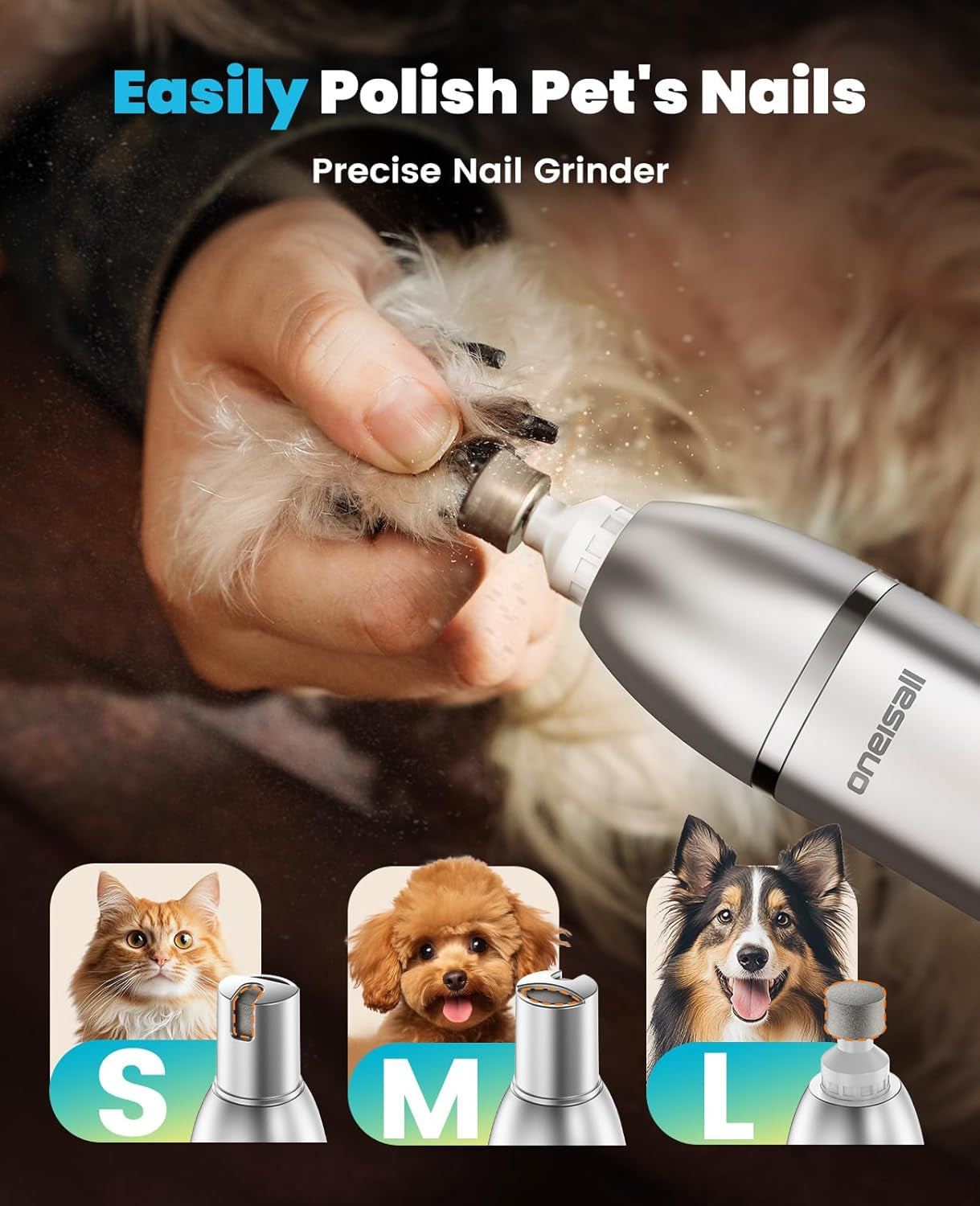 oneisall-4-in-1-dog-grooming-kit-with-lcd-display-paw-hair-trimmer-nail-grinder-rechargeable-cordless-low-noise-ipx7-waterproof-3-speeds-pet-grooming-clippers