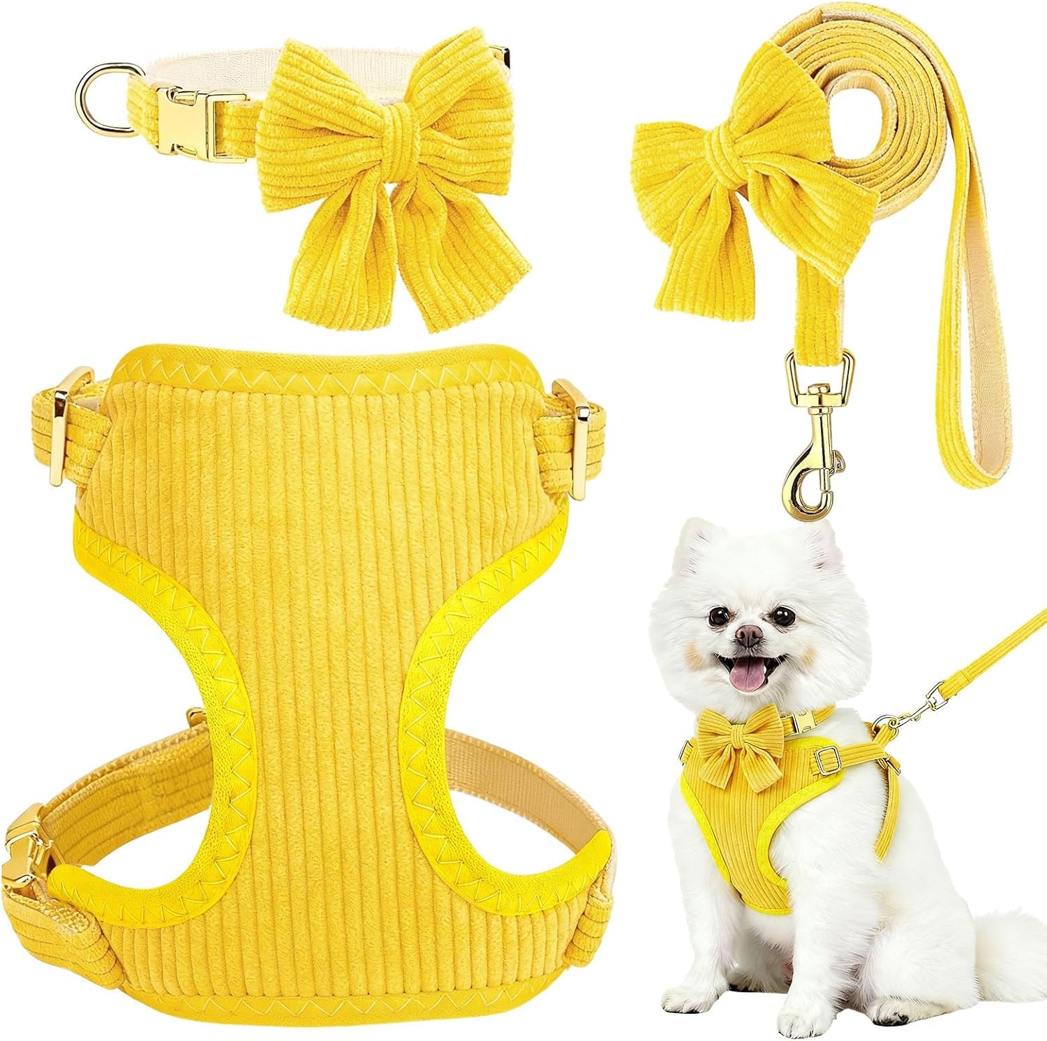 small-dog-collar-harness-and-leash-set-dog-harness-no-pull-with-bowtie-breathable-cotton-adjustable-pet-puppy-harness-easy-walk-dog-harness-s14-18-9