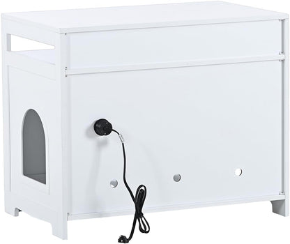 31.5" L White Cat Litter Box Enclosure with Hidden Plug & 2 Doors, Indoor Large Cat Washroom Storage Bench Side Table7