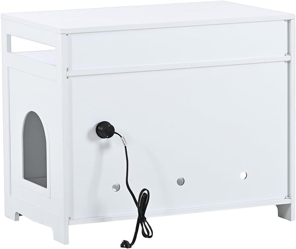 31.5" L White Cat Litter Box Enclosure with Hidden Plug & 2 Doors, Indoor Large Cat Washroom Storage Bench Side Table7