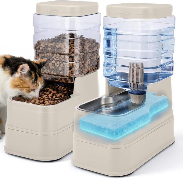 2 Pack Automatic Cat Feeder and Water Dispenser 1.3Gallon Dog Gravity Food Feeder and Water with Ice Pack Stainless Steel Dry Food and Waterer Bowl for Small Medium Large Pets (Blue)10