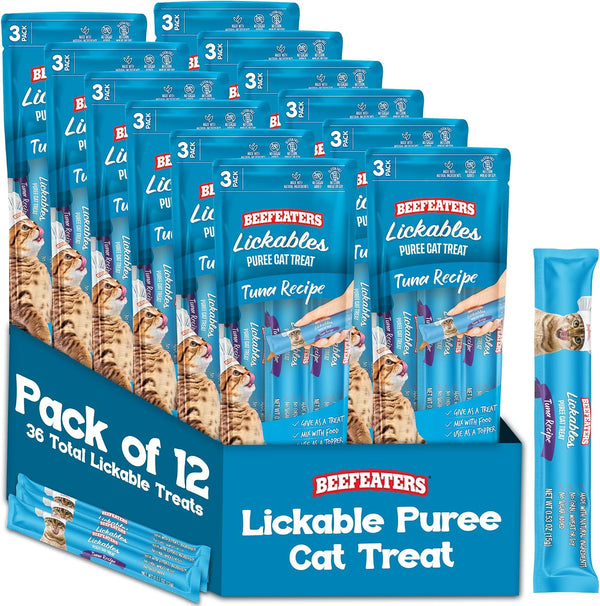 Beefeaters Lickable Cat Treats 48 Count – Puree Squeeze up Tubes Variety Pack (Salmon, Tuna & Chicken) | Grain Free, Taurine Enriched, High Moisture for Picky Eaters | Cat Treat Topper or Snack12