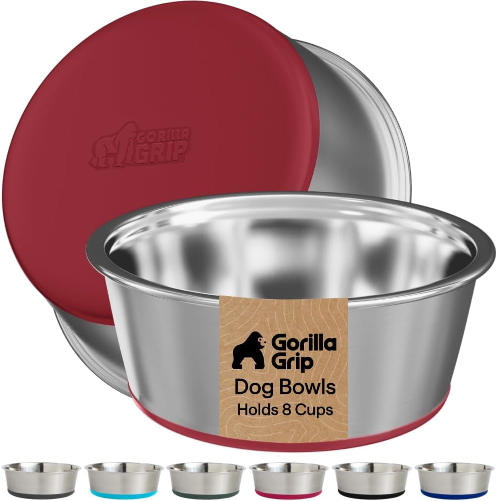 gorilla-grip-dog-bowls-food-grade-304-stainless-steel-holds-2-us-cups-each-16-fl-oz-food-and-water-bowl-for-feeding-dogs-and-cats-dishwasher-safe-rust-resistant-bpa-free-rubber-base-2-set-black