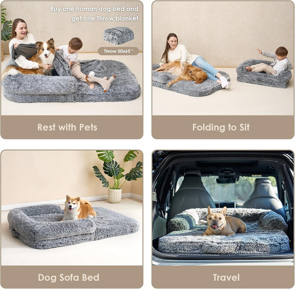 EHEYCIGA Foldable XXL Dog Bed Memory Foam-46X34X6.5", Fluffy Cover, Grey7
