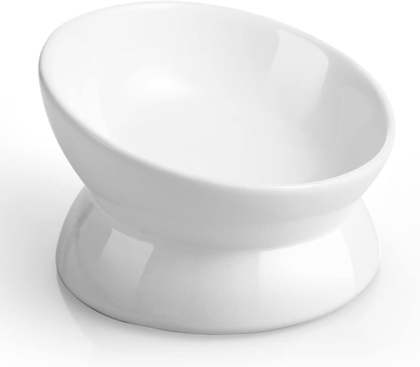 Loejan Elevated Cat Food Bowl, 5 Oz Ceramic Raised and Tilted Water Bowl, anti Vomiting and Protect Pets' Spines Dishes for Small Dog, Fat Faced Cat, Kitten (White, 1 Pack)12