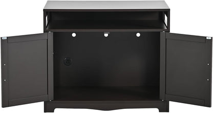 31.5" L Walnut Cat Litter Box Enclosure with Hidden Plug & 2 Doors, Indoor Large Cat Washroom Storage Bench Side Table5