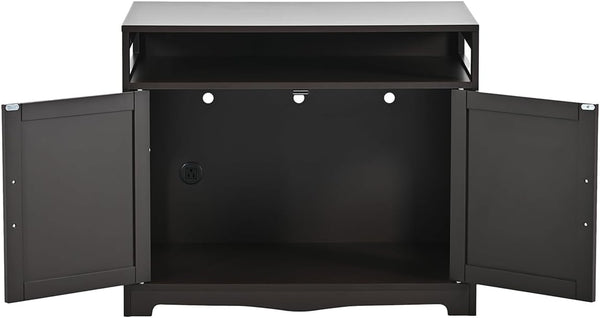 31.5" L Walnut Cat Litter Box Enclosure with Hidden Plug & 2 Doors, Indoor Large Cat Washroom Storage Bench Side Table5
