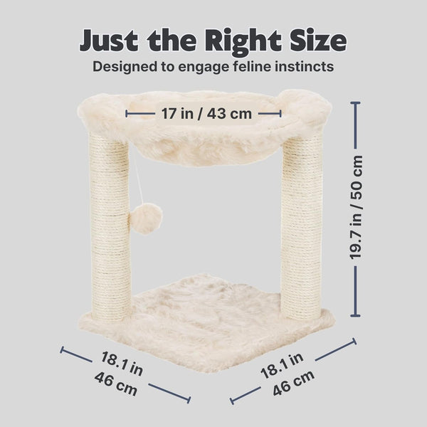 TRIXIE Baza XXL Cat Scratching Posts, Indoor Cat Furniture with Plush Hammock, Jute Scratcher Posts and Dangling Toy Ball, 18.1" L X 18.1" W X 19.7" H, Cream3