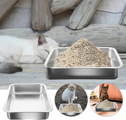 Stainless Steel Cat Litter Tray Open Metal Pan Kitten Toilet with Stable Bottom for Easy Pet Housebreaking4