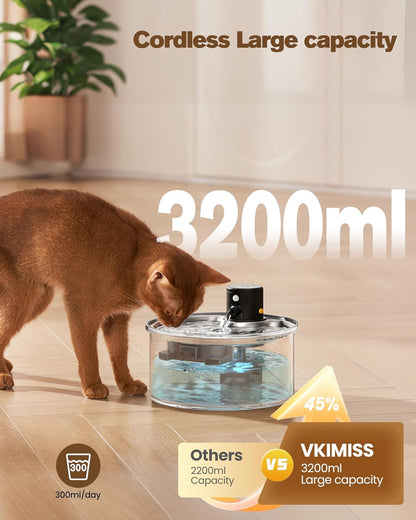 Wireless Cat Water Fountain Cordless: 108Oz Battery Operated Cat Fountain | 3.2L Automatic Pet Water Dispenser Rechargeable Drinking Fountains for Cats Indoor with Motion Sensor Multiple Cats and Dogs4