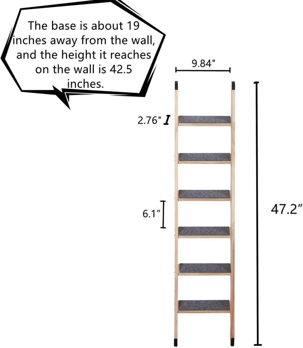 SHENGOCASE Solid Wood Wall Leaning Cat Ladder for Indoor Cats and Small Medium Dog, Stair Step for Window Bed, Wall Climbing Furniture (47.2")6