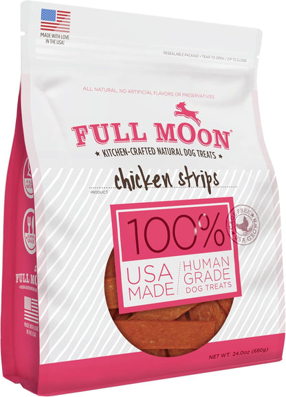 Full Moon Chicken Strips Healthy All Natural Dog Treats Human Grade Made in USA Grain Free, 1.5 Pound (Pack of 1) | Human Grade, No Corn, No Wheat, No Soy, Glycerin Free, Made in the USA1