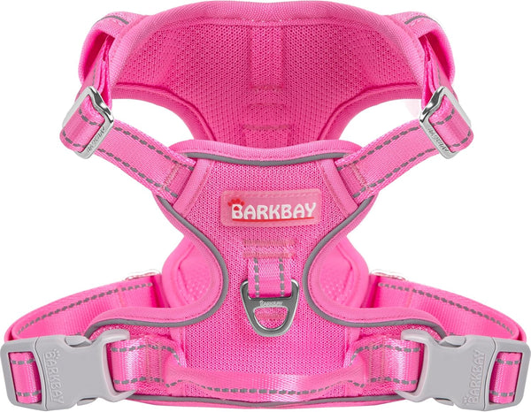 BARKBAY No Pull Pet Harness Dog Harness Adjustable Outdoor Pet Vest 3M Reflective Oxford Material Vest for PINK Dogs Easy Control for Small Medium Large Dogs (L)14
