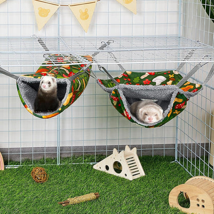 Bienbee 2 Pcs Ferret Rat Hammock Set for Cage Washable Guinea Pig Hideout Bed Soft Small Animal Hammock Tunnel Toys Ferret Cage Accessories for Hedgehog Sugar Glider Squirrel Hamster, Green Mushroom7