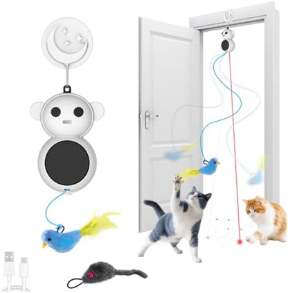 Interactive Cat Toys for Indoor Cats - Automatic Laser Cat Toys, Flying Bird Feather Cat Wand Toy, Best Kitten & Adult Cat Enrichment Stimulation Toy Hanging Electric Kitty Toys for Bored Cats (Beige)11