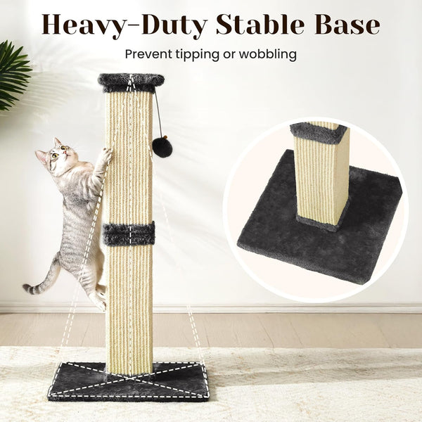 Fansafurn Tall Cat Scratching Post, 32'' Heavy Duty and Thick Scratching Post, Scratching Post for Adult Cats, Thick Sisal Rope with Hanging Ball, Grey3