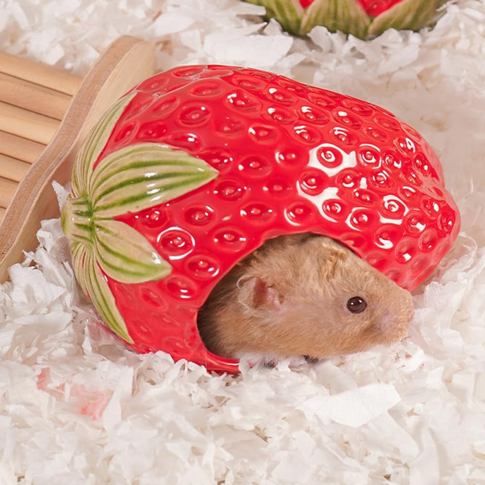 ceramic-hamster-hideout-strawberry-chew-proof-syrian-hide-cool-bed-easy-to-clean-durable-ceramic-guinea-pig-house-good-hiding-hut-cave-for-gerbil-mice-rat-all-season-cute-pink-habitat-decor