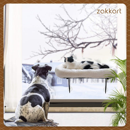 Zakkart Cat Window Perch - 100% Metal Supported from below - Comes with Warm Spacious Pet Bed - Cat Window Hammock for Large Cats & Kittens - for Sunbathing, Napping & Overlooking (White)6