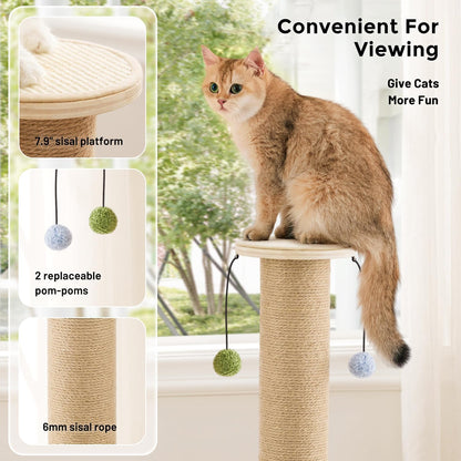 ZOMISIA 35'' Tall Cat Scratching Post for Indoor Cats Adults | 4.7'' Large Scratch Post, Thicken Wooden Base, Sisal Scratcher Top & Dangling Balls, Super Sturdy2