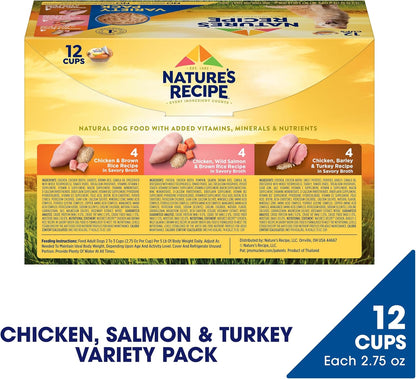 Nature’S Recipe Chicken, Salmon and Turkey Recipes Variety Pack Wet Dog Food, 12-2.75 Oz. Cups, 2 Count3