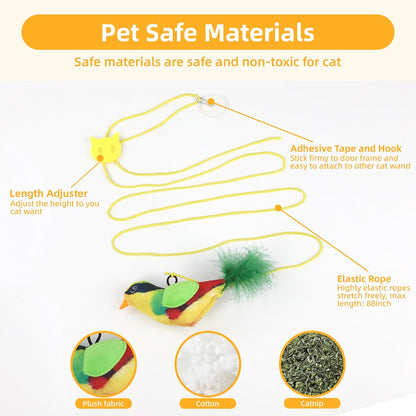 Tocirelo Interactive Cat Toys Bird - Realistic Cat Interactive Toys for Indoor Cats with Catnip and Feather, 3 Pack Hanging Chirping Bird Cat Toy, Bored Kitten Kicker Chase Exercise Door Frame Toy3