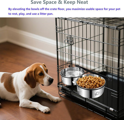 Yummy Sam Hanging Pet Dog Food Water Bowl for Cage, Stainless Steel Non-Spill Kennel Bowls with Clamp Holder Crate Feeder Dish for Medium Large Dogs Pets (Silver, L (44 OZ+44 OZ))3