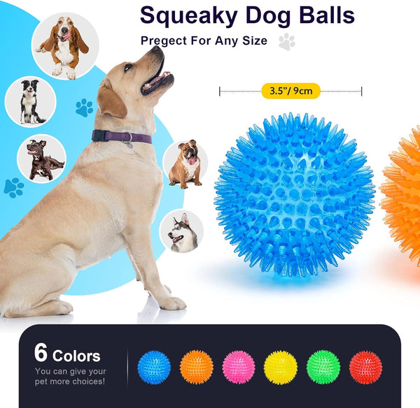 VITEVER 3.5” Squeaky Dog Toy Balls (6 Colors) Puppy Chew Toys for Teething, BPA Free Non-Toxic, Spikey Dog Balls for Medium, Large & Small Dogs, Durable Toys for Aggressive Chewers2