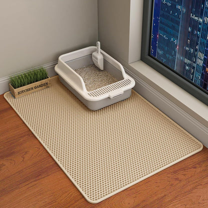 HCY&WLD Cat Litter Mat, 45X26/35X24/30X22/24X18 Inch Double Layer Cat Litter Box Mat, EVA Non-Slip, Waterproof Urine Proof Cat Litter Catcher Mat, Easy Clean Scatter Control (35X24 Inch, Khaki)1