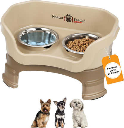 Neater Feeder Deluxe Mess-Proof Elevated Dog Bowls for Small Dogs (Up to 19 Lbs), 2 Height Adjustable (6” & 7.5”) No-Spill Raised Dog Bowl Stand, Stainless Steel Food Bowl Set, Made in USA, Cappuccino1