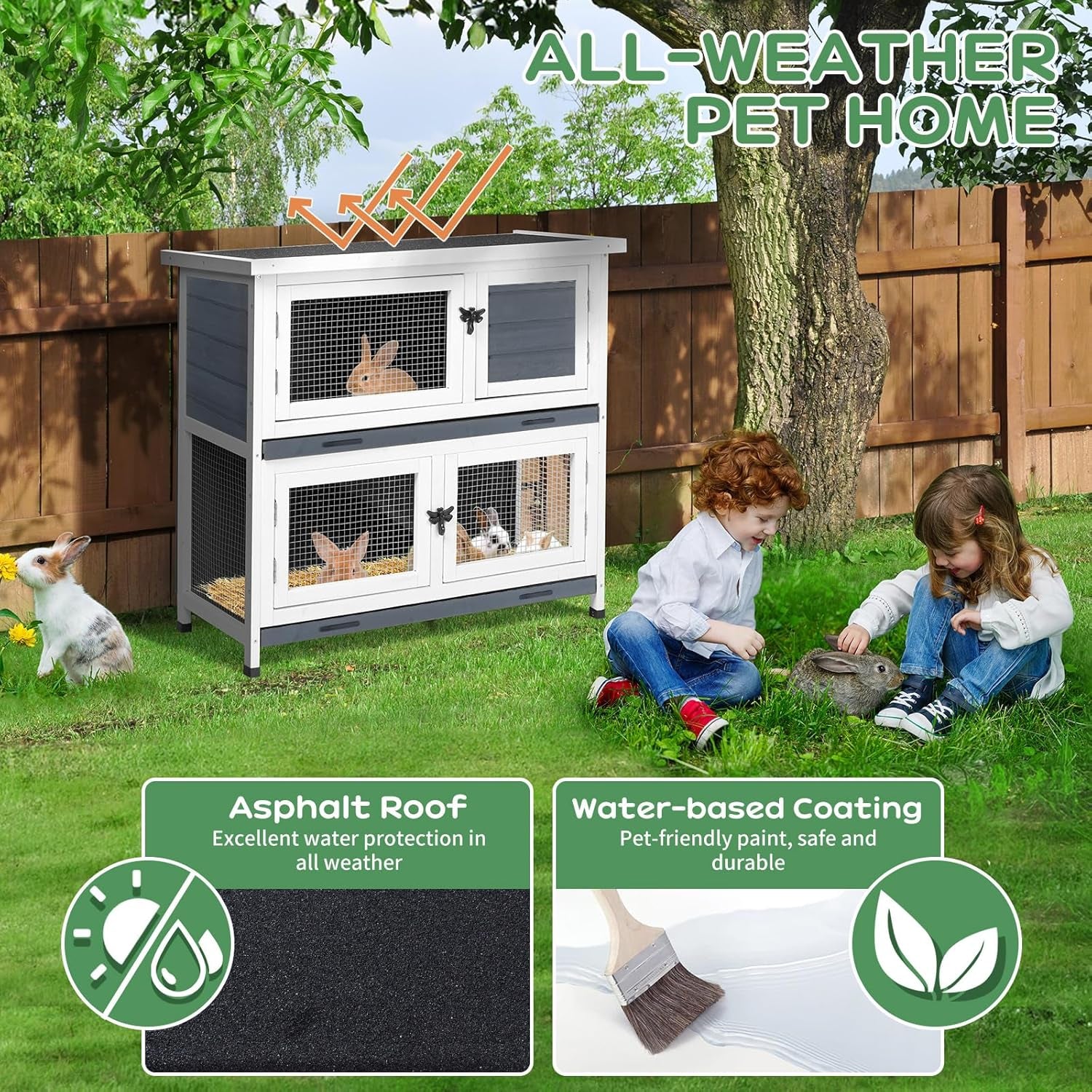 2-story-solid-wood-rabbit-bunny-hutch-with-2-large-main-rooms-indoor-outdoor-rabbit-house-guinea-pig-cage-pet-house-for-small-animals-with-ventilation-door-removable-tray-waterproof-roof-grey