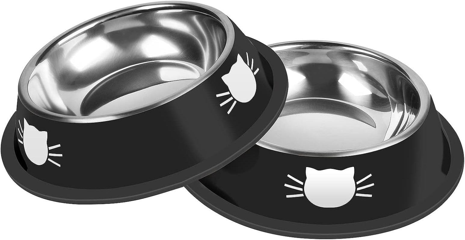 serentive-2-pcs-non-slip-stainless-steel-small-cat-food-bowls-unbreakable-thicken-7-oz-cat-dishes-indoor-removable-rubber-base-easily-clean-lovely-color