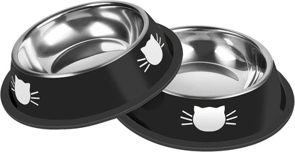 Serentive 2 Pcs Non-Slip Stainless Steel Small Cat Food Bowls - Unbreakable, Thicken 7 Oz Cat Dishes - Indoor, Removable Rubber Base, Easily Clean, Lovely Color15