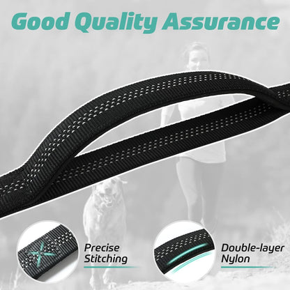 Rabbitgoo Tactical Dog Leash, Heavy Duty Training Bungee Lead | Military Leash with 2 Padded Control Handles for Medium Large Dogs, No Pull for Shock Absorption, Reflective, Black, 5.2FT5