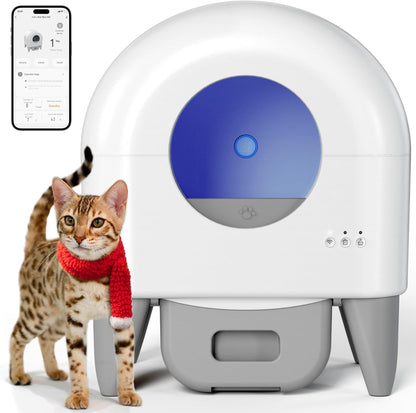 Fumoi Automatic Cat Litter Box Self Cleaning Litter Box Large Capacity for Multiple Cats, App Control with Safety Sensors, Removable Washable Liner,2 Rolls Garbage Bags,Grey1